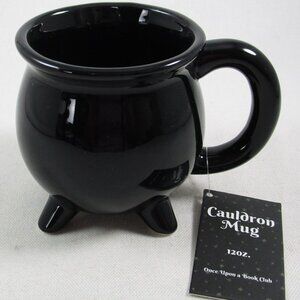 NIB Solid Black Ceramic Cauldron Mug Halloween, 12 oz., Once Upon A Book Club
